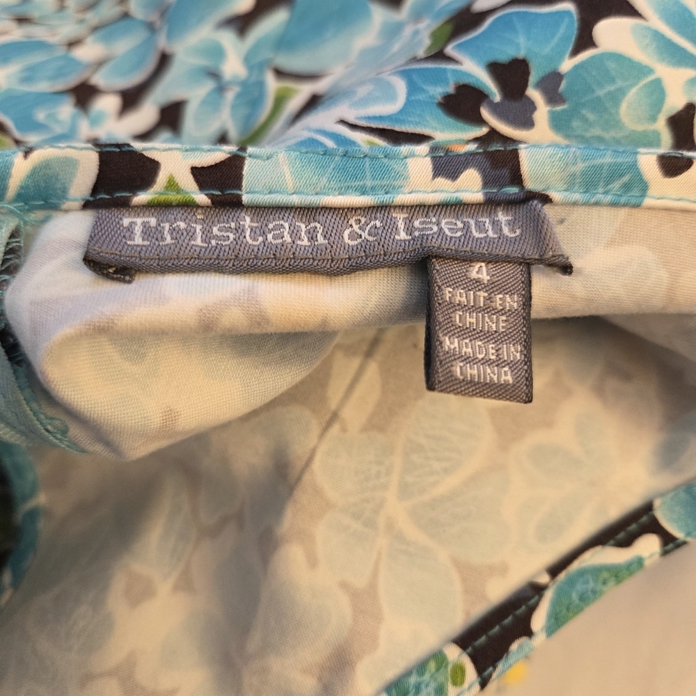 Tristan & Iseut Blue Floral V-Neck A-Line Sundress With Dropped Waist Size 4 - Picture 6 of 6